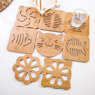 Carved cartoon wooden coasters, heat-insulating pads, kitche