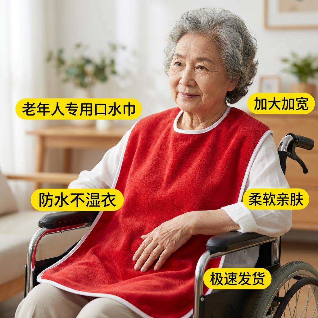 老人吃饭用的围兜口水兜防脏防污接食成人大号围嘴男女适用可调节