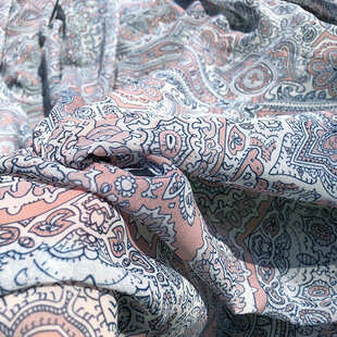 印花雪纺手工diy布料春夏 腰果花图案数码 印花面料 欧美风格