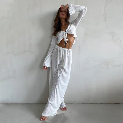 Lace up long sleeved long pants pajama set pajama home