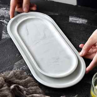 White marble ceramic storage tray oval oval dessert plate