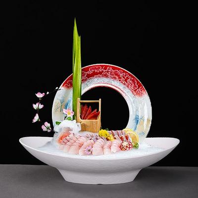 新和器高端彷瓷干冰盘肥牛刺身密胺海鲜盘酒店鲑鱼拼盘海鲜姿造