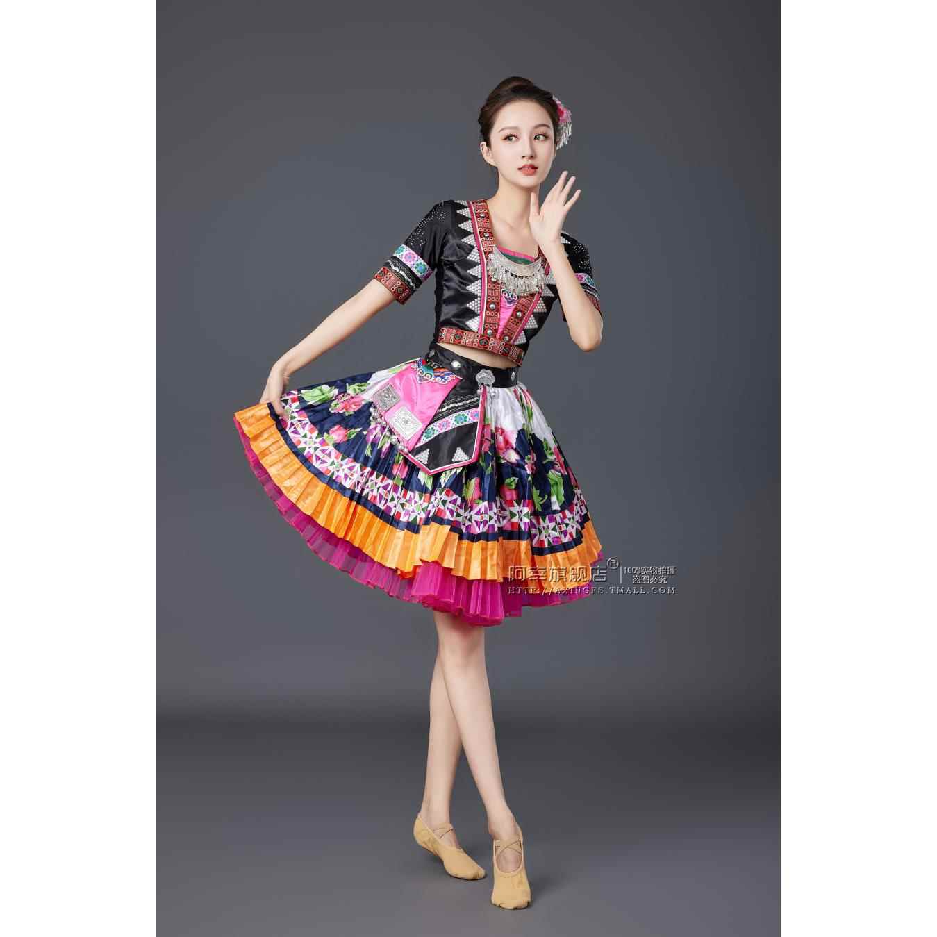 正品苗演出服土家出族演出服佤族舞蹈演出演服少数民族演服壮族出