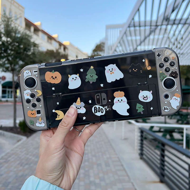 插壳黑色switch底座萌可爱适用可星oled透明 之森万圣节保护摔防