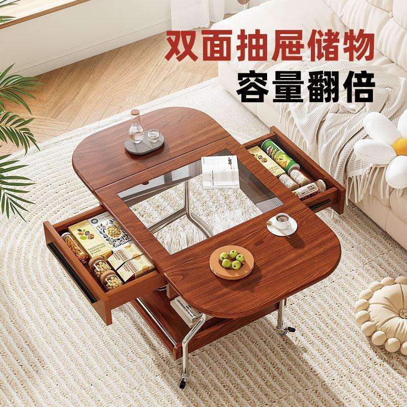 轻奢椭圆形家用简约折叠茶几茶点功夫移动茶几烧水客厅书房休闲