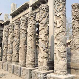 石雕龙凤柱浮雕祥云石柱青石花岗岩大理石材望柱华表雕刻
