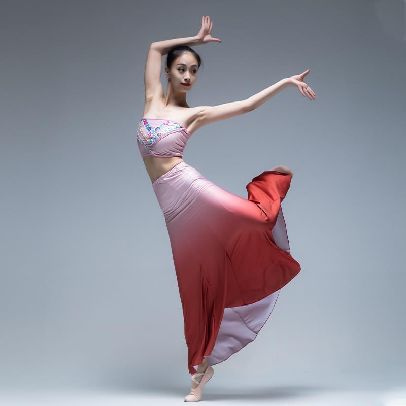 高档傣族舞蹈演出服数练功服女少民族孔雀舞鱼尾考半身裙艺表服演