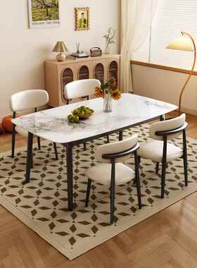 高档奶油风格木板餐桌和椅子组合为家小公庭寓现岩代简单餐桌长方