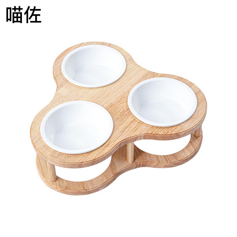 喵佐 猫碗 狗碗 猫食盆 猫饭碗 陶瓷猫盆狗盆猫咪食盆实木宠物碗