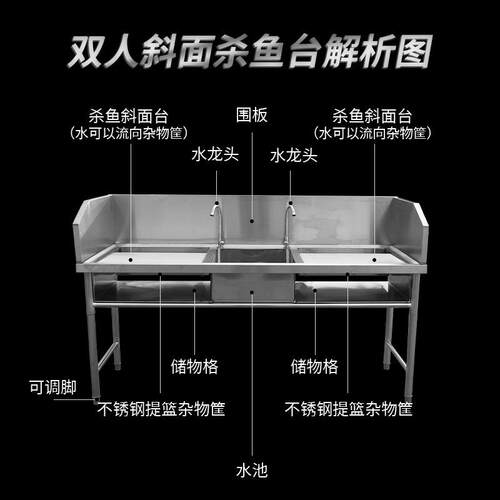 不锈钢鱼台用超市杀杀鱼工作台酒冰迪星店宰杀厨房洗台刷台鸡鸭商