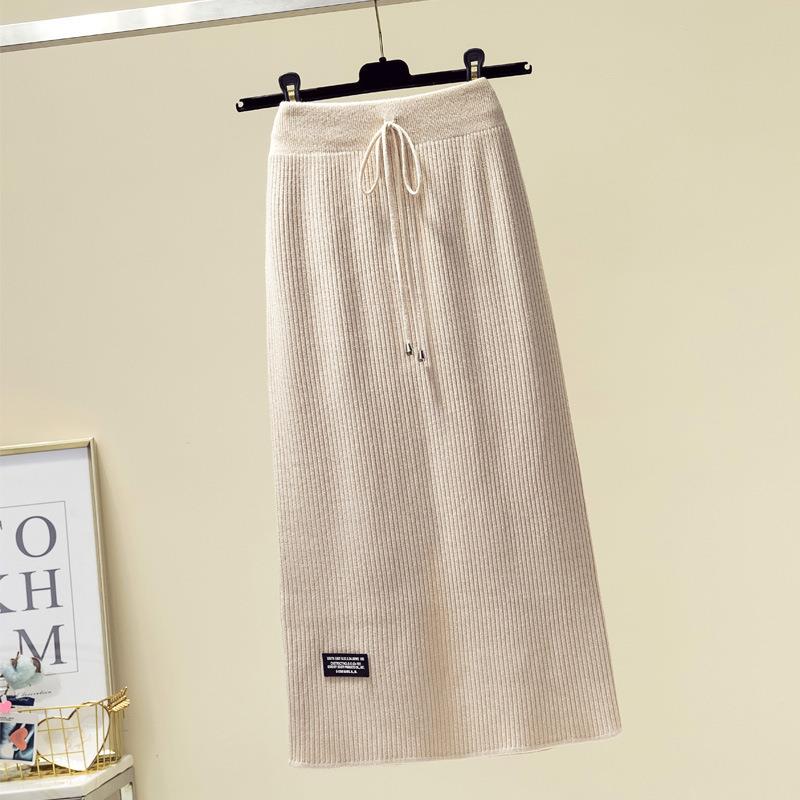 drawstring split skirts women aesthetic solid color autumn