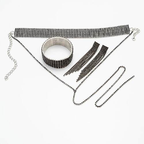 Ten row long neck chain, six row elastic wristband, tassel