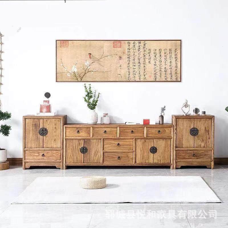 老榆木玄关柜客厅家具组合电视柜复古多功能储物柜客厅组合地柜