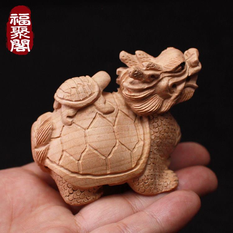 桃木龙龟手工雕刻母子辈辈龟手把件实木摆件木雕客厅办公室工艺礼