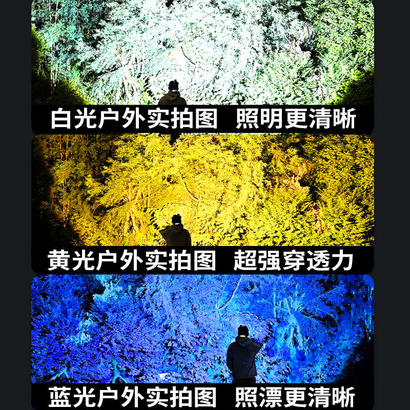 超亮充电感应头灯头戴式照明灯户外强光超长续航三光源野钓鱼专用