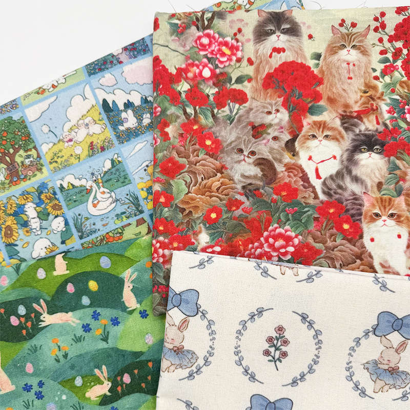 卡通拼图diy印花布桌布布艺餐桌布长方形茶几布加密棉麻布料装饰