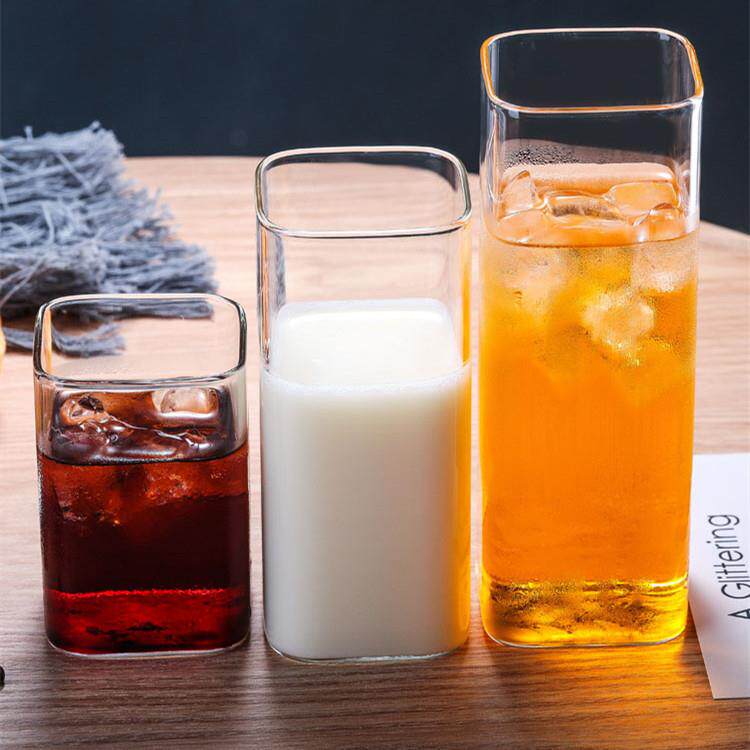 高硼硅玻璃杯 方形牛奶果汁杯 家用透明大容量早餐水杯