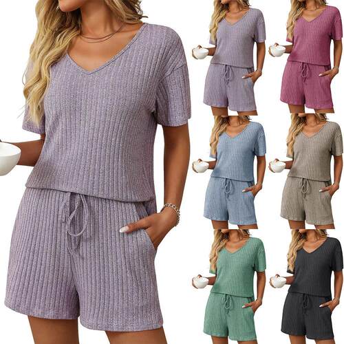 Women's Pit Bar Pajama Short Sleeve Home Clothing Set
