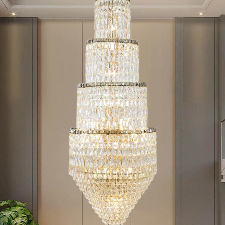 别墅客厅水晶大吊灯轻奢酒店大堂灯具复式楼挑空旋转楼梯长吊灯具