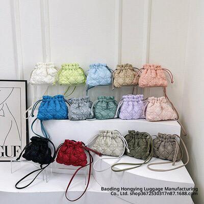 Lingge drawstring drawstring mouth bucket bag