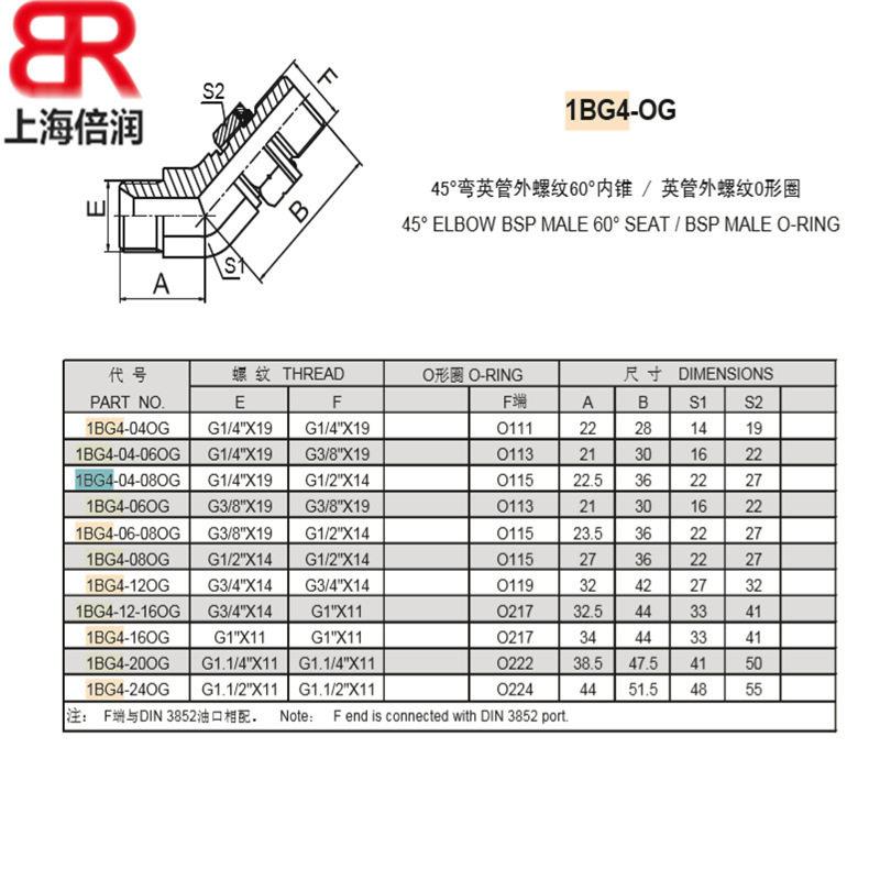90度 45度弯英管外螺纹60度内锥/O型圈可调向柱端1BG4 1BG9转接头
