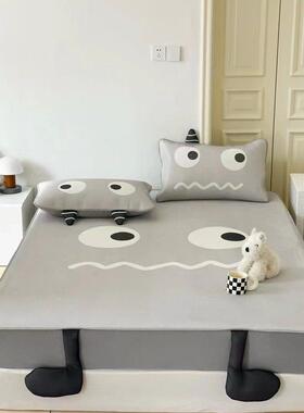 ins黑色小怪兽冰丝藤席可机洗夏凉席三件套空调凉席子床笠1.5m1.8