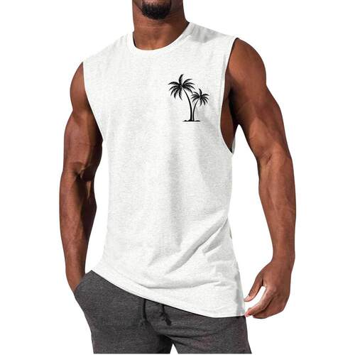 Coconut tree printed vest for men, sporty and sleeveless