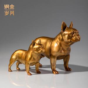 铜金岁月法斗萌犬铜狗摆件客厅电视柜家居桌面装饰铜狗工艺品摆件