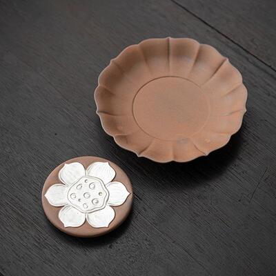 斋空寂岩泥莲壶承鎏银粗陶干泡盘复古茶DRF25416芳承杯垫老茶托盘