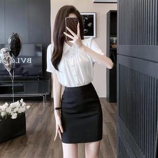 医美前台工作装收银职业套装售楼部工装女衬衣包裙两件套工作服夏