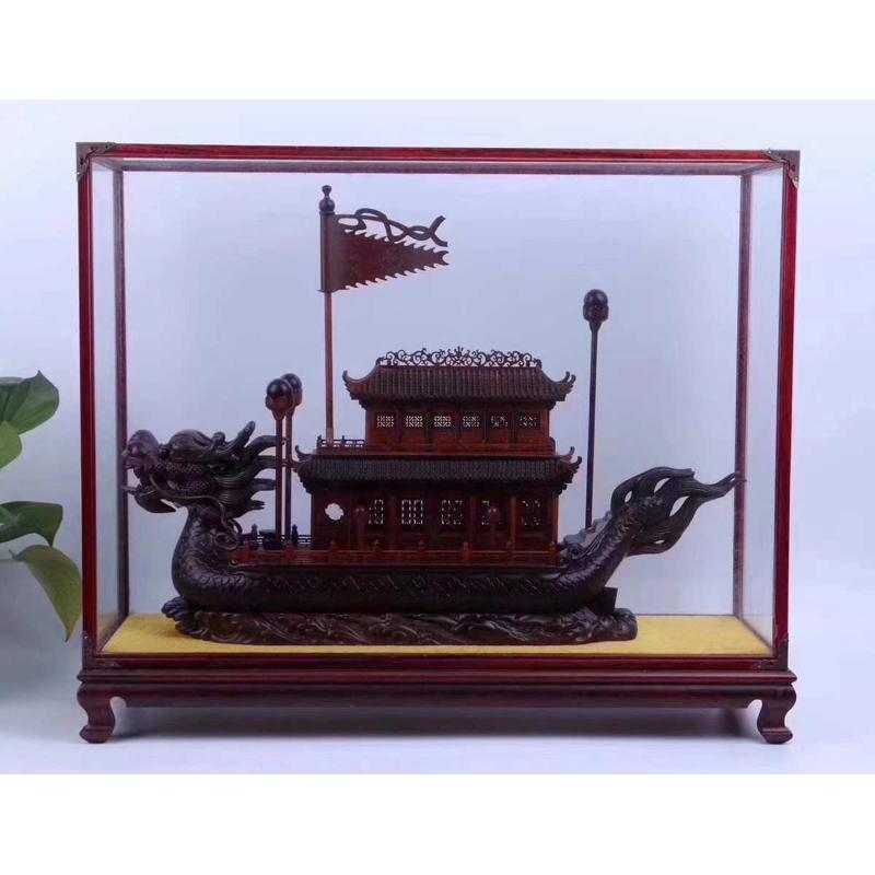 黑檀+缅花一帆风顺二层摆件 红木工艺礼品批发