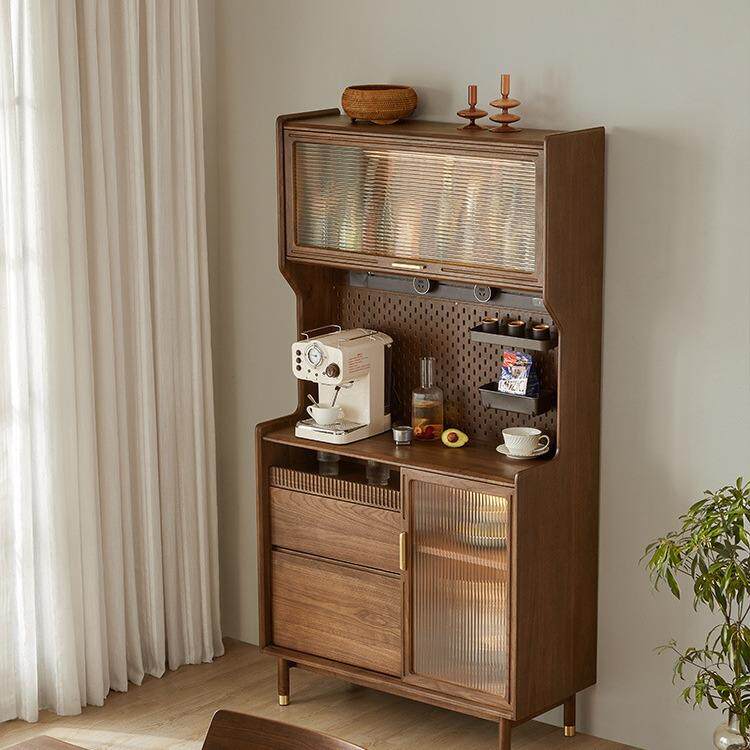 北欧黑胡桃木全实木餐边柜斗柜轻奢简约酒柜一体靠墙储物斗柜高柜