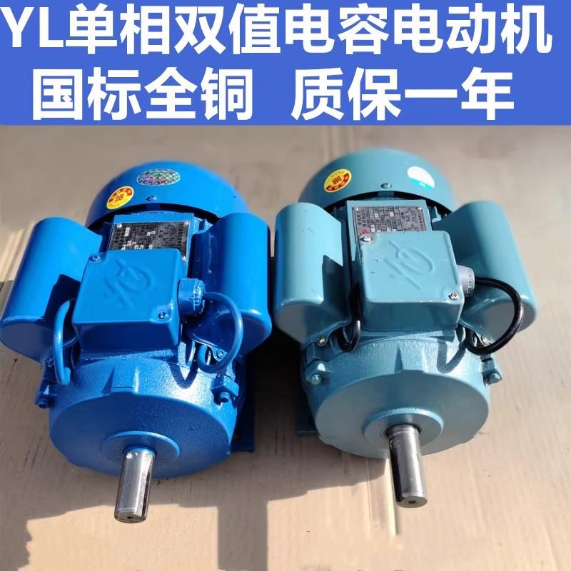 YL单相双值电容马达220V国标全铜芯电机0.55KW~3KW两相家用电机