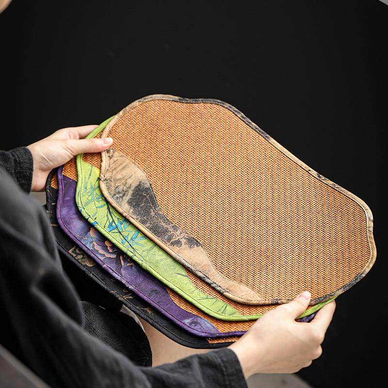 竹编茶席香云纱席面小茶席锦布中式禅意装饰隔热垫子防滑茶道配件,餐饮具,茶具礼盒,淘宝优惠券,粉丝福利购,淘宝优惠卷