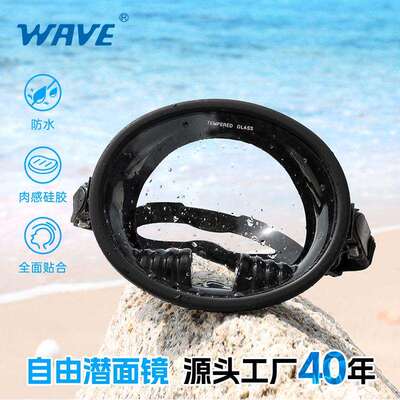 WAVE专业钢化玻璃镜头自由潜水面镜装备水肺全脸大框潜水面罩