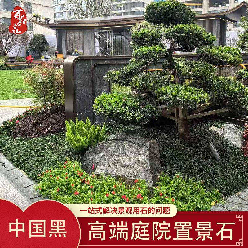 中国黑室外草坪造景石山西黑庭院观景石高端园林风景石点缀原石
