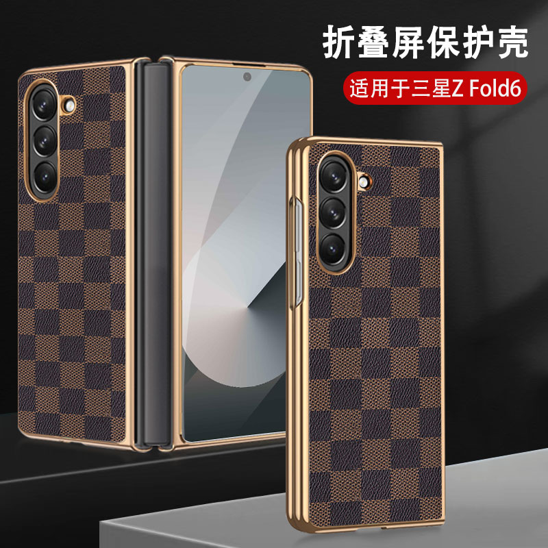 适用于适用于三星Galaxy Z Fold 6手机壳zfold6奢华复古咖啡方格