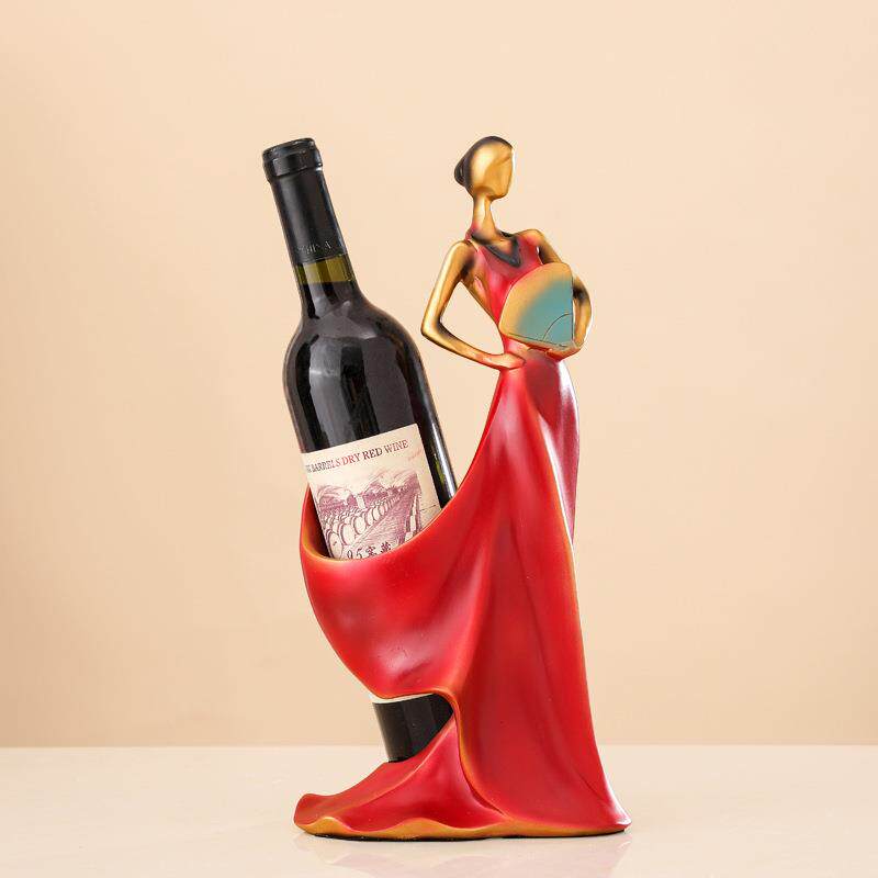 欧式轻奢扇子美女酒架树脂摆件家居客厅酒柜酒店大堂餐桌摆设