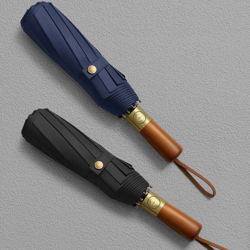 实木手柄加大商务高级纯色全自动雨伞防风复古简约晴雨两用折叠伞