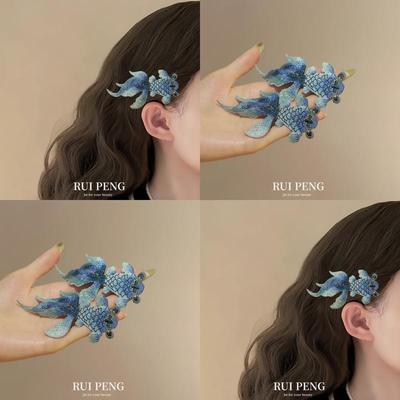 中国风蓝色锦鲤发夹新中式古风
