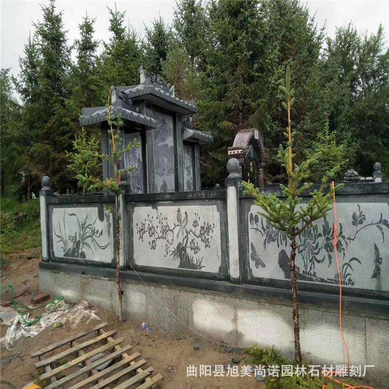 石雕套墓墓碑生产厂家青石栏板 公墓农村土葬石碑石狮子