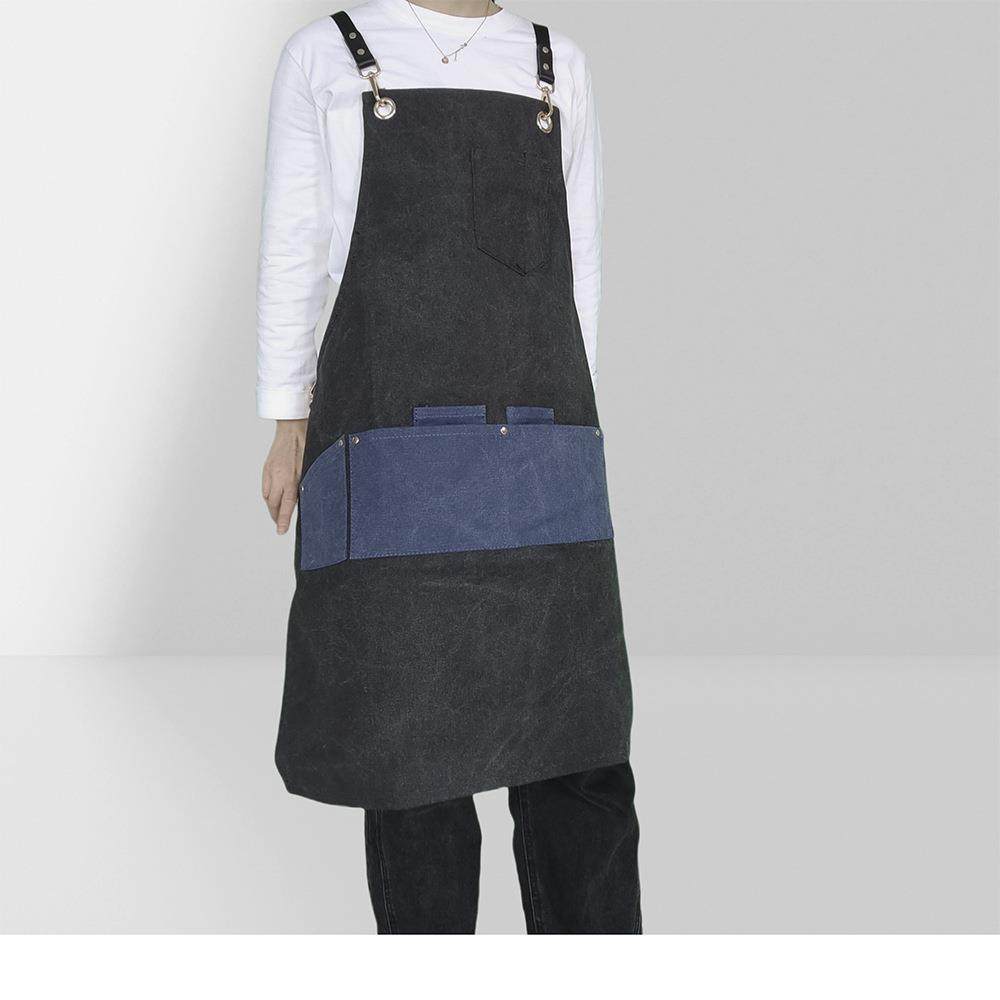 宵定1-2制log园o帆布耐气眼款口袋咖色拼色围裙烧烤夜花艺艺磨实
