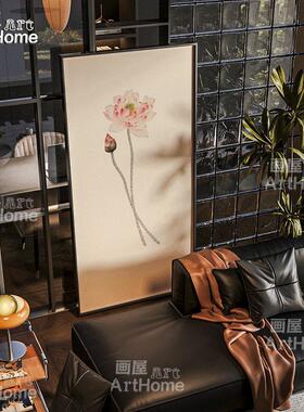 客厅中古风荷花装饰画走廊过道挂画玄关茶室禅意背景墙酒店壁画