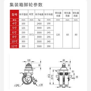 超型脚轮双轮装向轮4/5/6万/8/10/12寸钢重芯带锁刹201车集箱脚轮