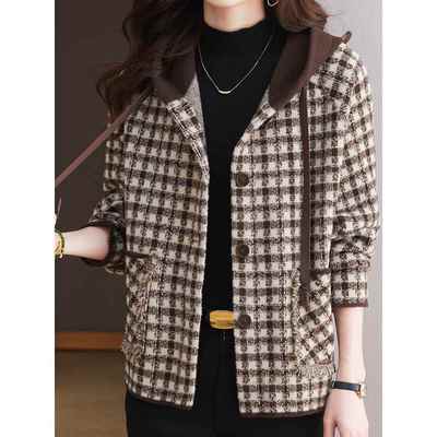 2025秋冬款连帽韩版短款外套女胖mm大码中年妈妈双面羊绒大衣