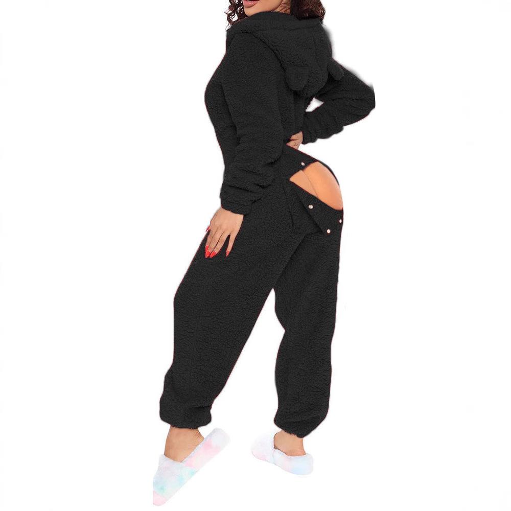 winter plush thickened jumpsuit hooded sleepwear women