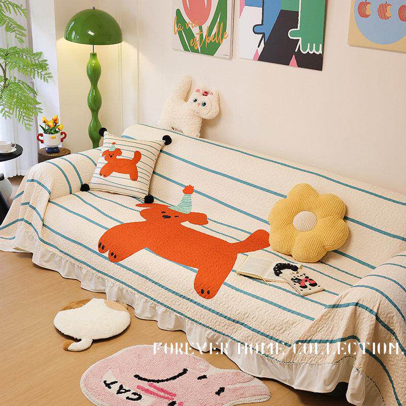 ins风卡通防猫抓沙发巾四季布艺防滑盖布毯简约客厅防尘沙发套罩