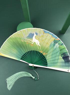 7L8K5.5寸小扇子折扇古风女式迷你随身便携小清新烫金小鹿折叠工