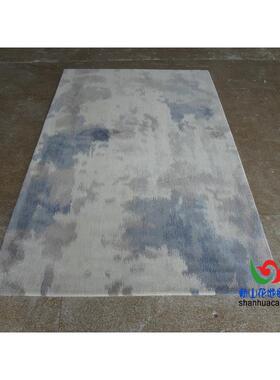 新中式蓝色抽象水墨画样板房手工羊毛客厅茶几地毯书房卧室床前毯