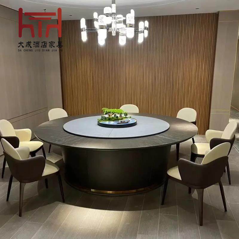 正品新中式酒店餐桌电动圆大桌转实木1所5人20人2米3餐厅会包厢盘